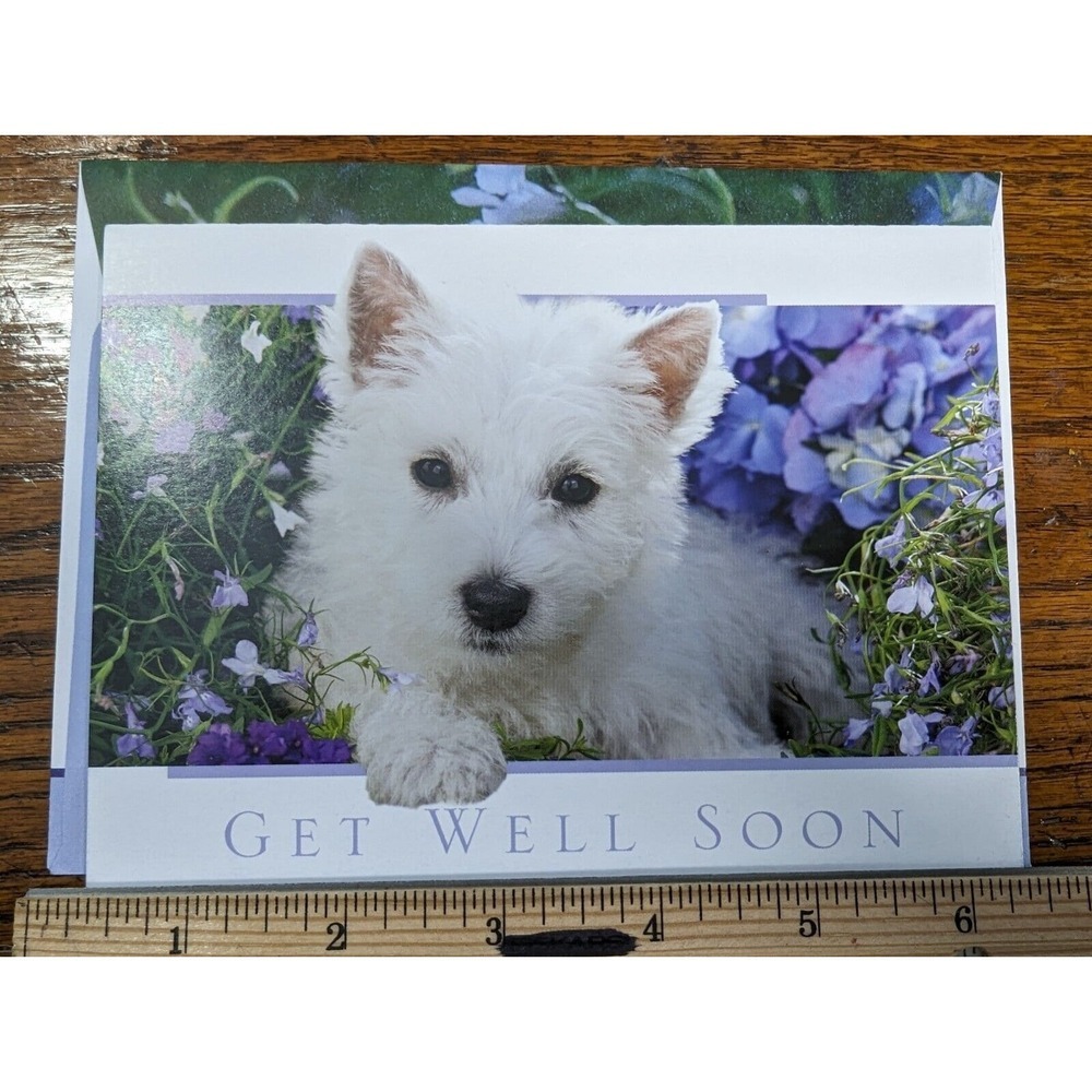 West Highland White Terrier Dog Westie Get Well Soon Puppy Floral Greeting Card